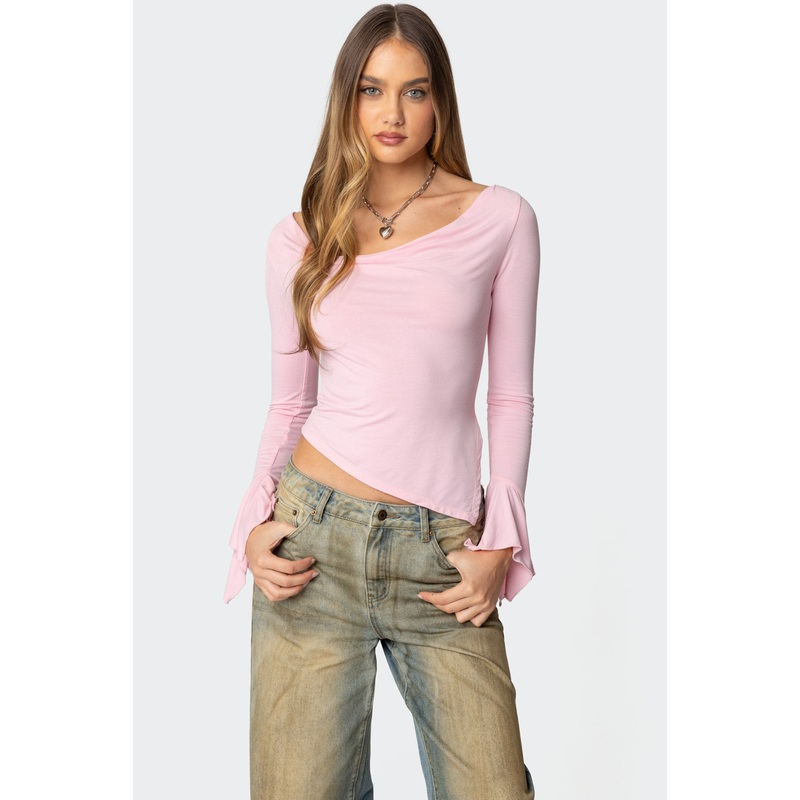 Rayna Cowl Neck Asymmetric Top PINK XS