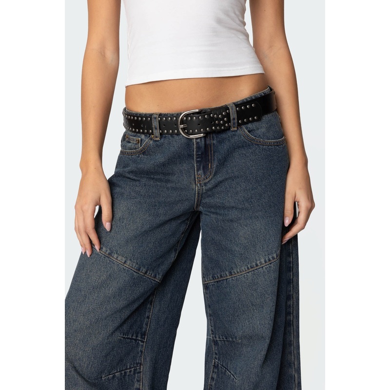 Studded Faux Leather Belt BLACK OS