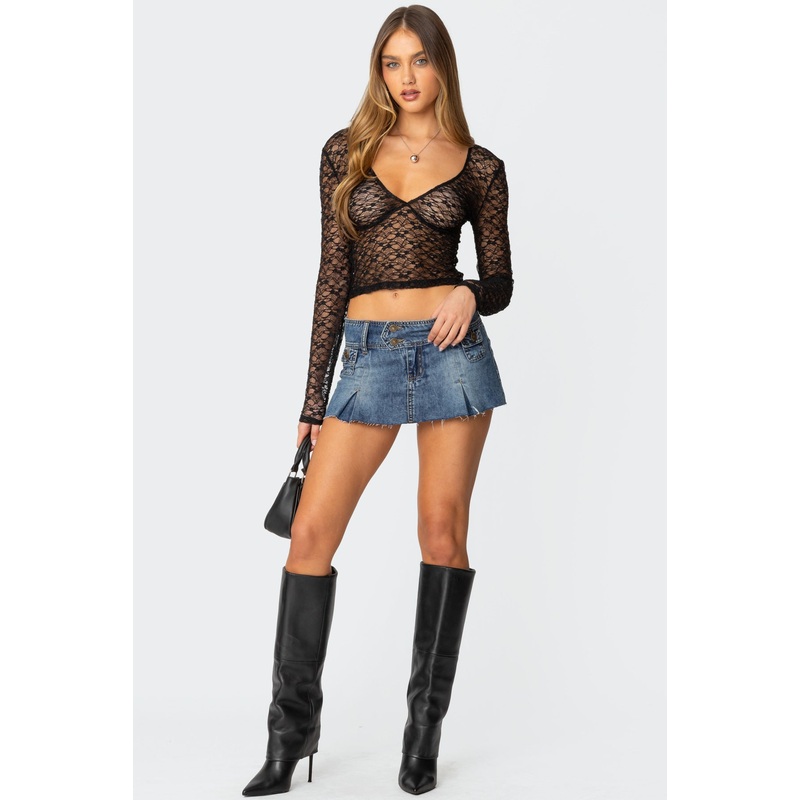 Vintage Washed Denim Mini Skort BLUE XS