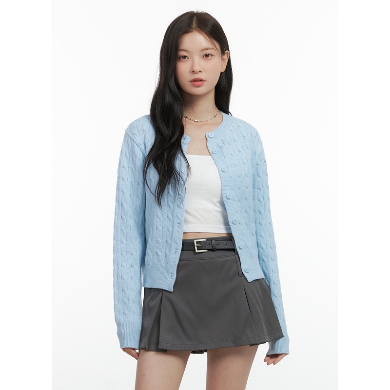 Basic Cable Knit Buttoned Cardigan OS423 Light blue S/M