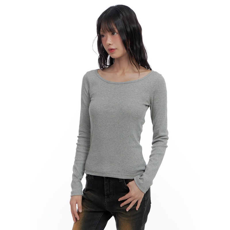 Basic Slim Fit U Neck T-Shirt CS420 Gray S/M