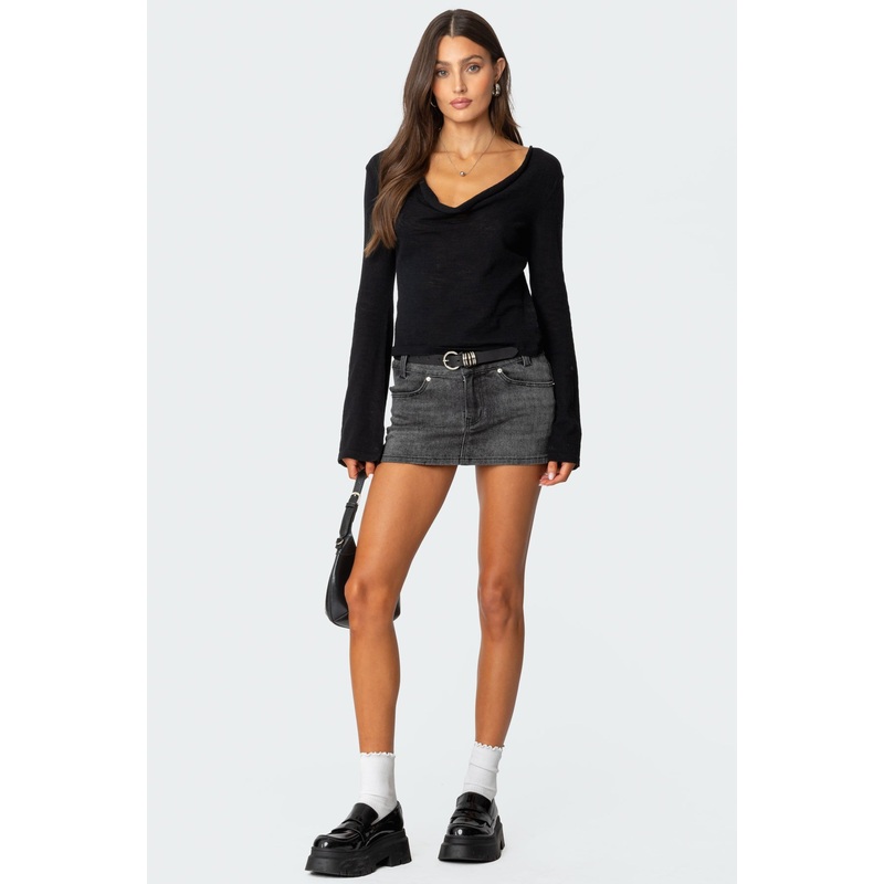 Bev Stretchy Denim Micro Skirt BLACK WASHED XS