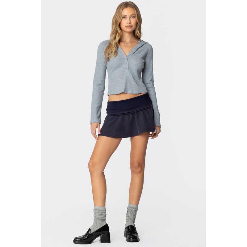 Cher Fold Over Mini Skirt NAVY XS