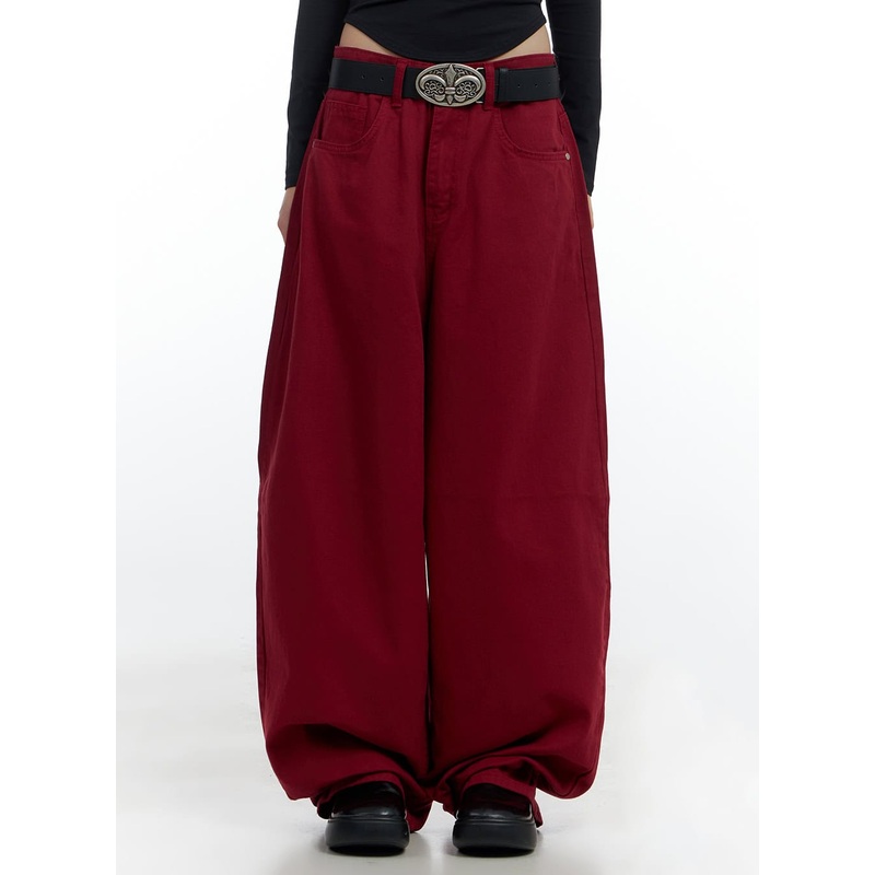 Comfy Oversized Cotton Pants CS420 Red S