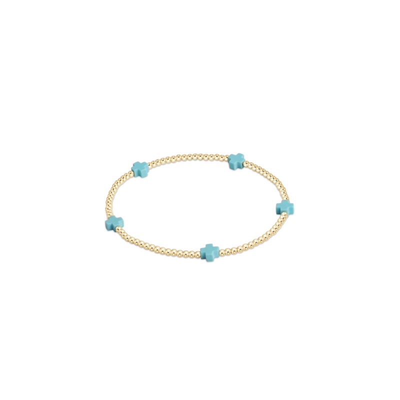 enewton  Signature Cross Small Gold Pattern 2mm Bead Bracelet – Turquoise