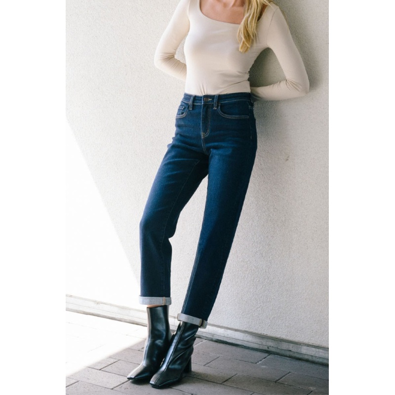 Flying Monkey  High Rise Cuffed Crop Straight Jeans – Time Away 24