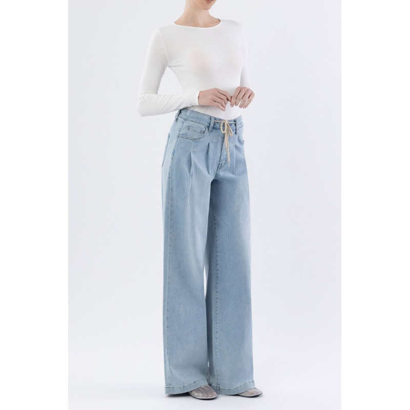 Flying Monkey  Super High Rise Drawcord Wide Leg Jeans – Richness 24
