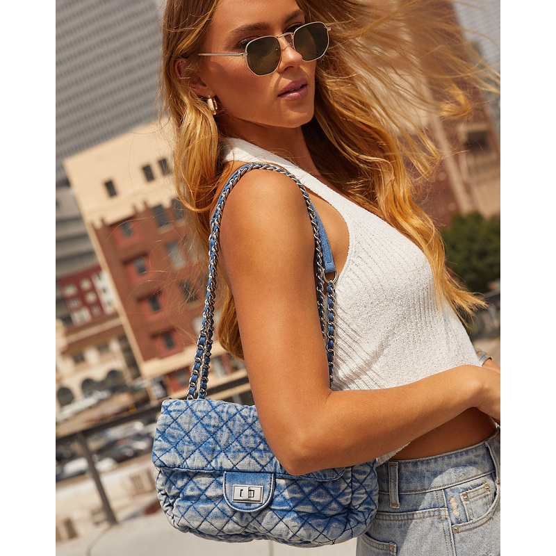 Keshia Denim Quilted Shoudler Bag Denim O/S