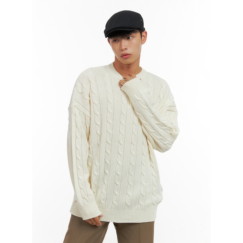 Men’s Classic Oversized Cable Knit IS420 Light beige M/L