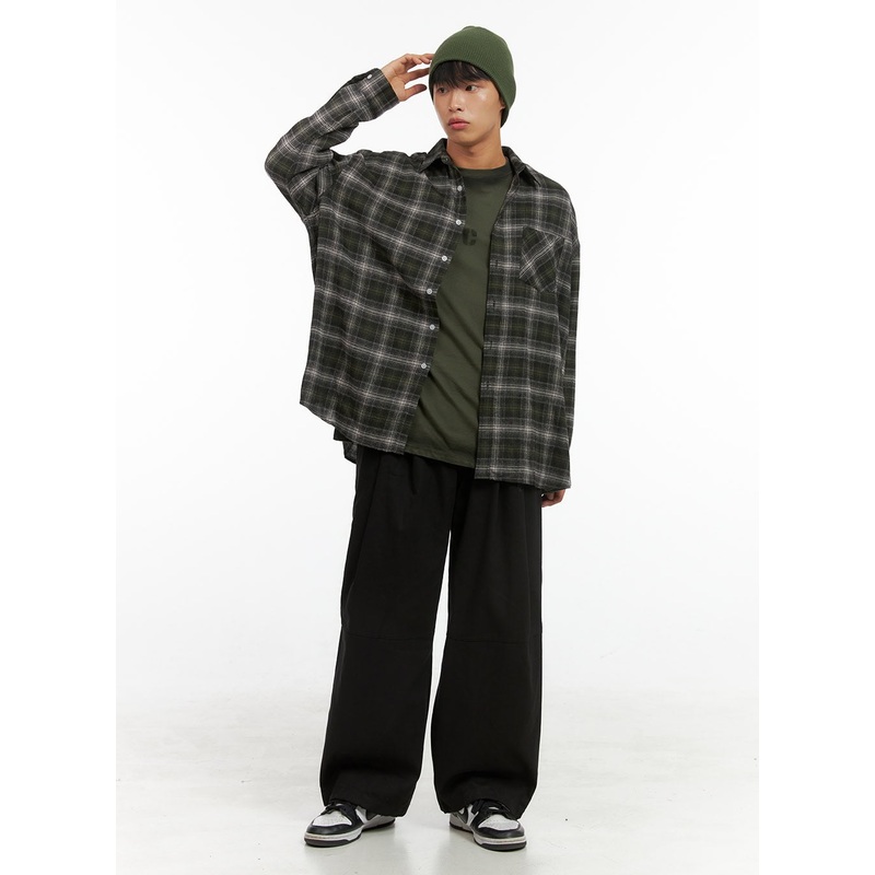 Men’s Pintuck Banded Wide Fit Cotton Pants IS420 Black M/L