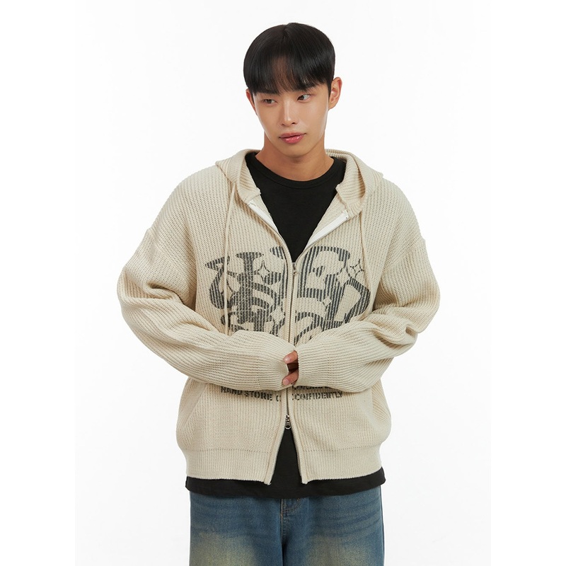 Men’s Street Style Hoodie Knit  IS419 Light beige M/L