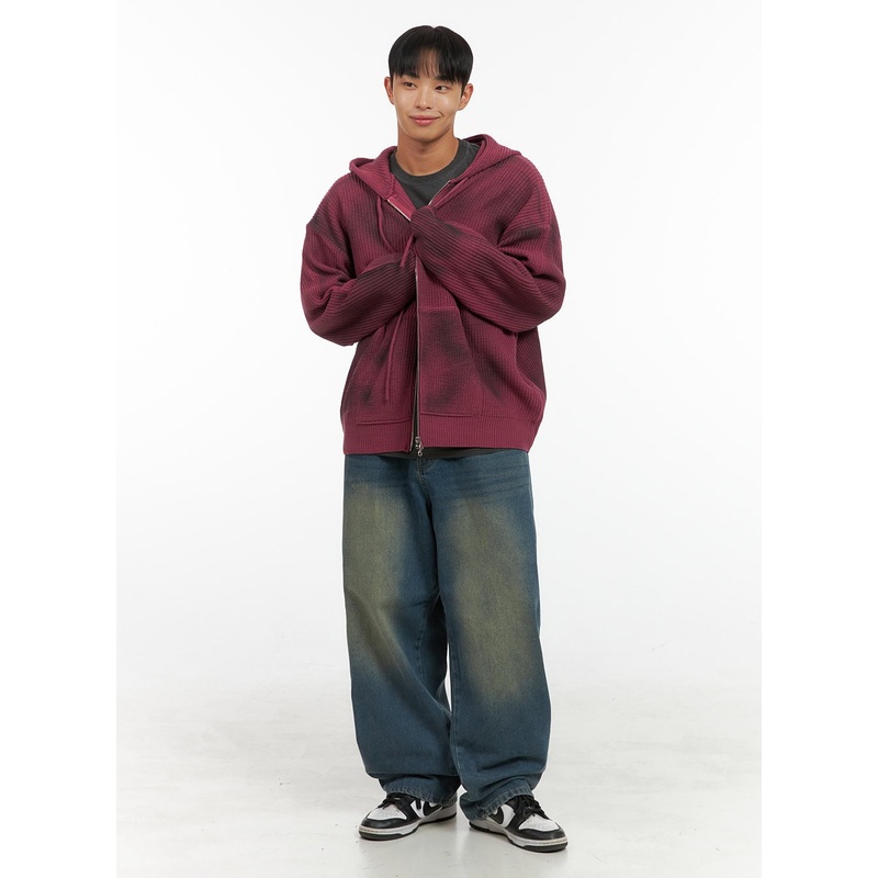 Men’s Washed Cotton Wide Leg Jeans (Dark blue) IS420 Dark blue S