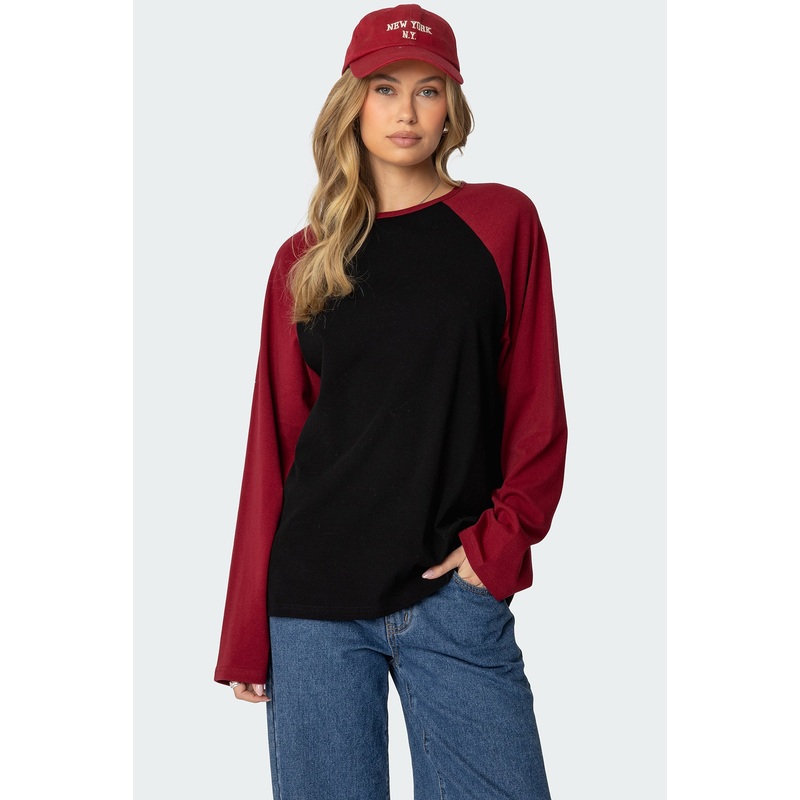 Oversized Raglan Long Sleeve T Shirt BLACK XS