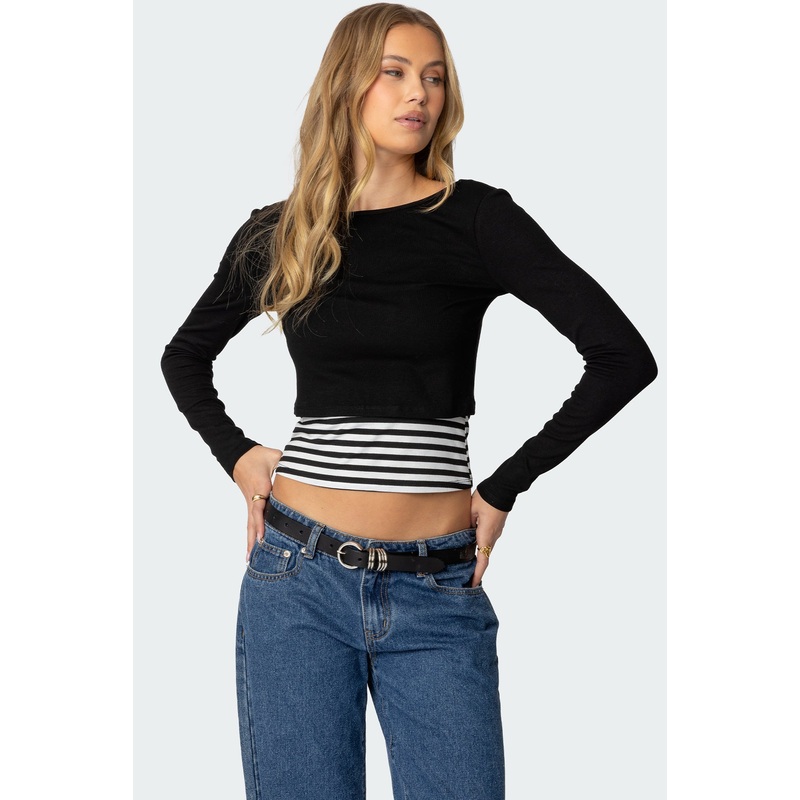 Shania Layered Striped Top BLACK XS
