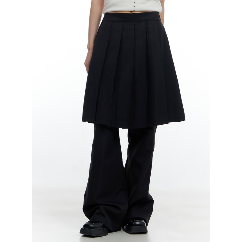 Solid Pleated Midi Skirt Bottoms CS420 Black S/M