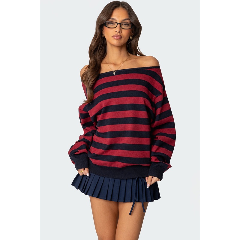 Sterling Striped Off Shoulder Sweater MIX XS