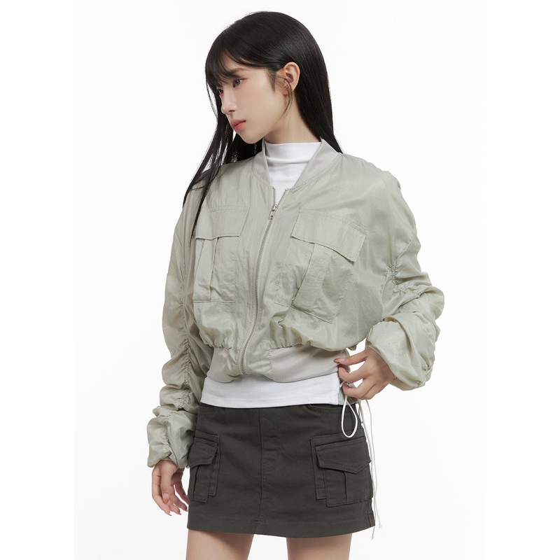 String Shirred Crop Jacket CS419 Light green S/M