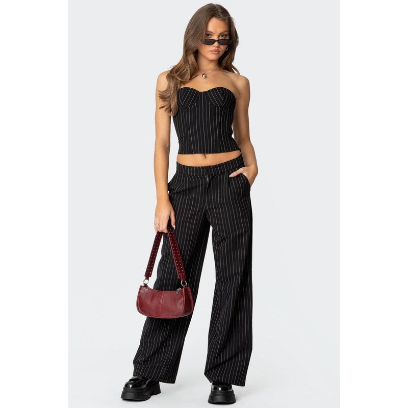 Aliza Pinstripe Pants BLACK AND WHITE XS