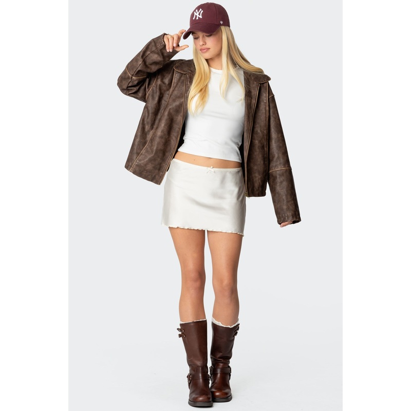 Bexley Bow Satin Effect Mini Skirt WHITE XS