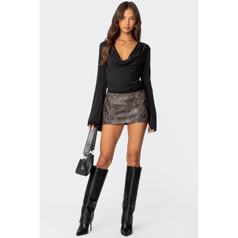 Camille Faux Leather Mini Skort GRAY WASHED XS