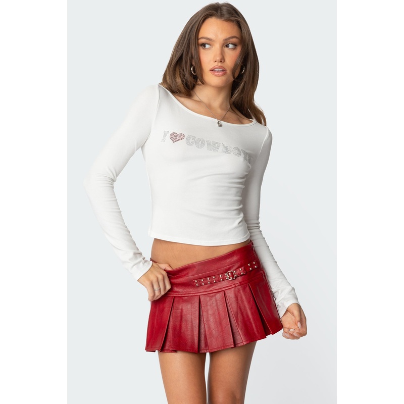 Cowboy Lover Boat Neck Top WHITE XS