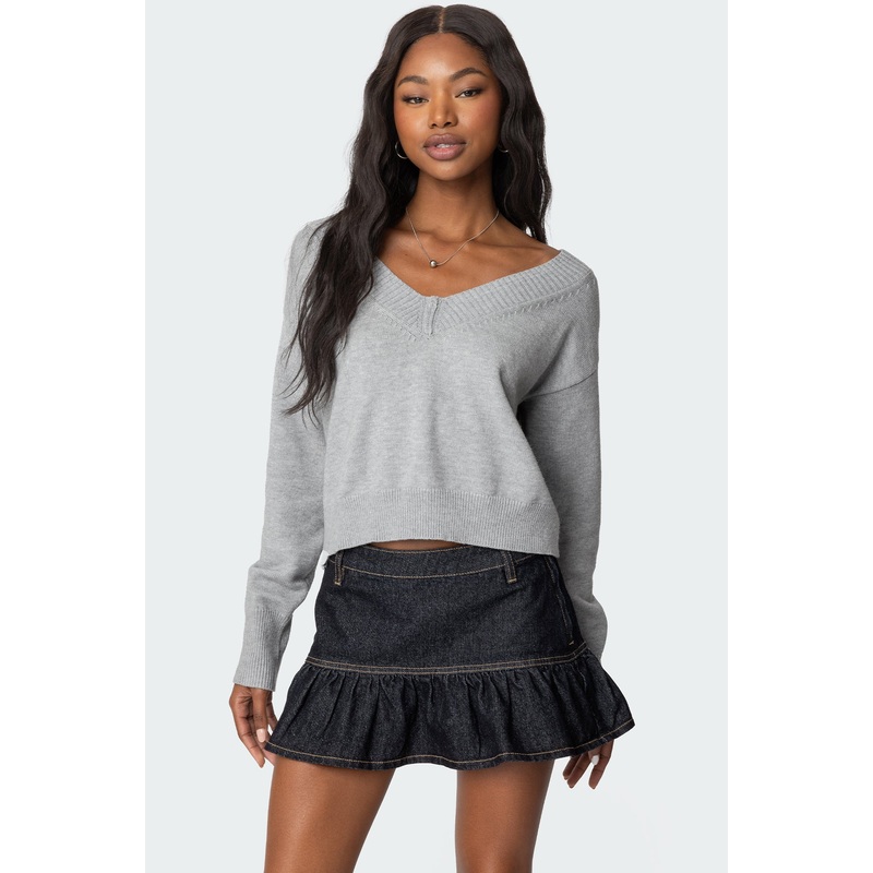 Eli Oversized V Neck Sweater GRAY MELANGE XS