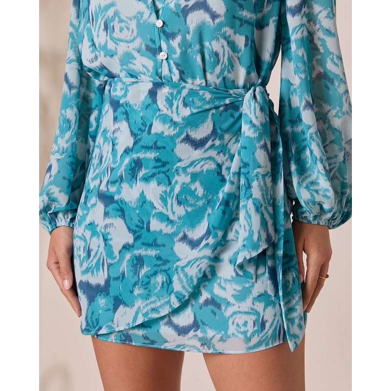 Sangria Sunrise Wrap Mini Skirt Turquoise XS