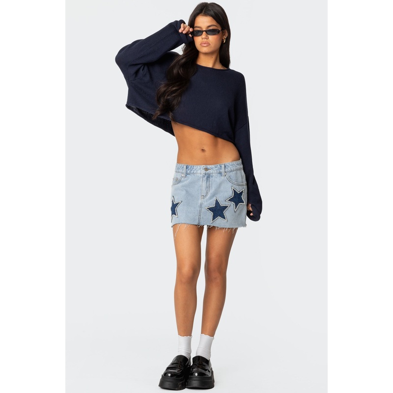 Shining Star Denim Mini Skirt LIGHT BLUE XS