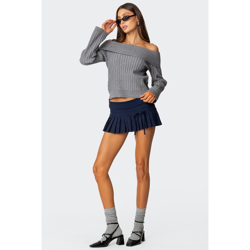 Side Bow Pleated Mini Skort NAVY XS