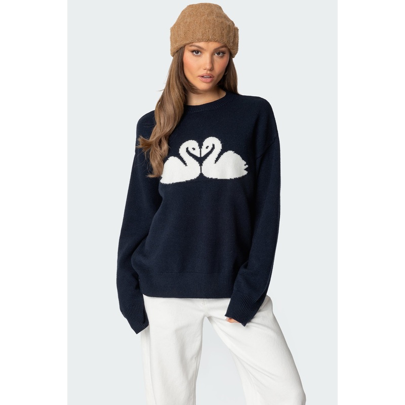 Swan Oversized Knit Sweater NAVY XS
