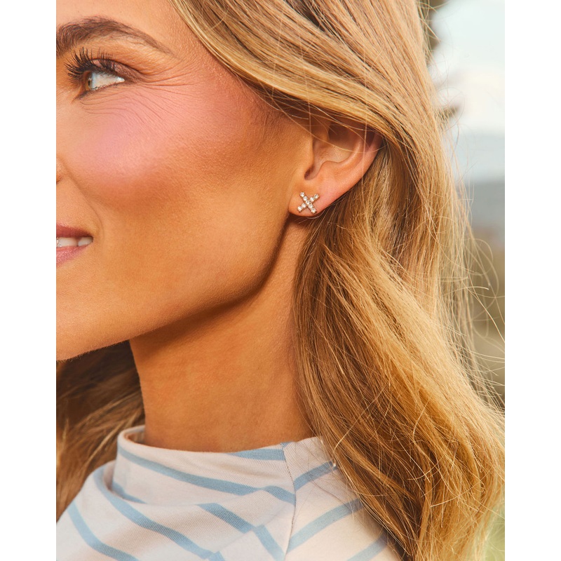 X Micro Pave Studs Gold O/S