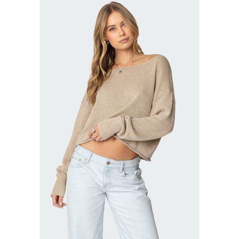Aviv Wide Neck Oversized Sweater BEIGE XS