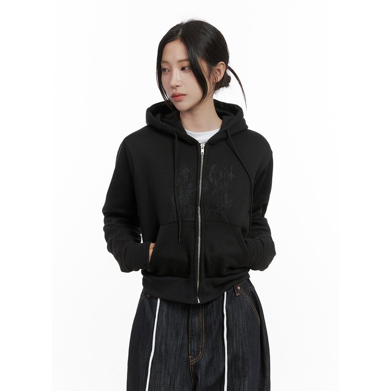 Comfy Cotton Zip-Up Hoodie CS430 Black S/M