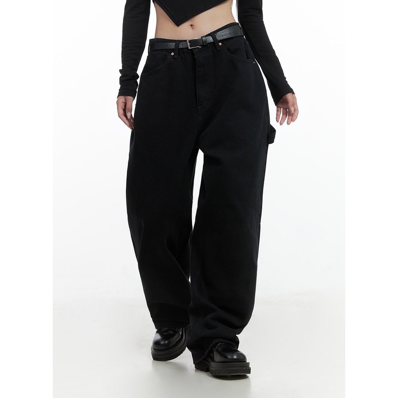 Cotton Wide-Leg Carpenter Pants CS430 Black S