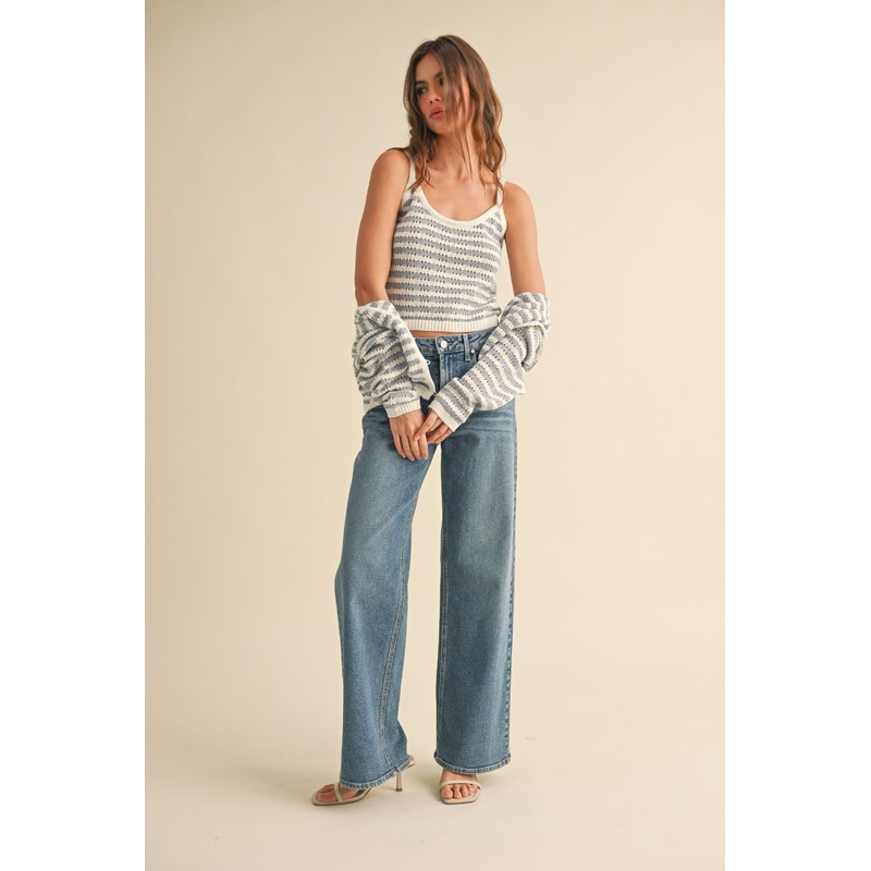 Crochet Knitted Tank – Blue & White Small