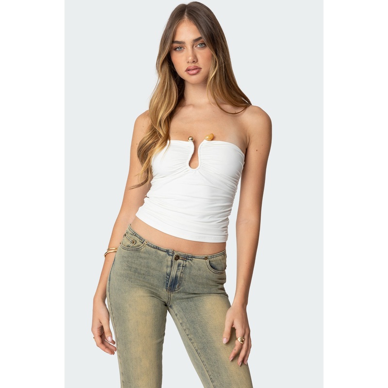 Curved U Strapless Top WHITE XS