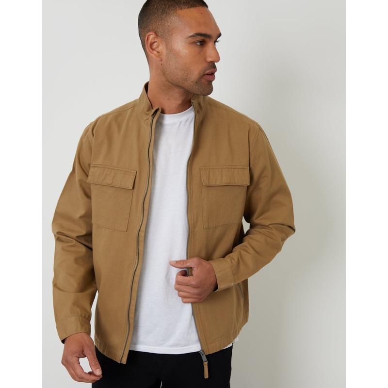 Dark Stone Cotton Twill Lightweight Funnel Neck Jacket Dark Stone S