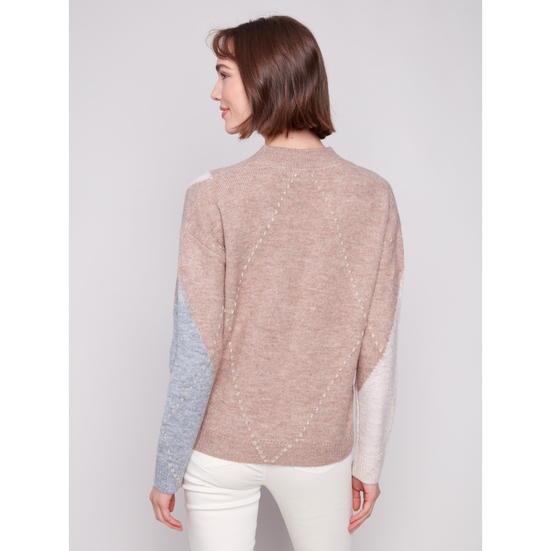 Drop Shoulder V Neck Jacquard Sweater – Sesame SM