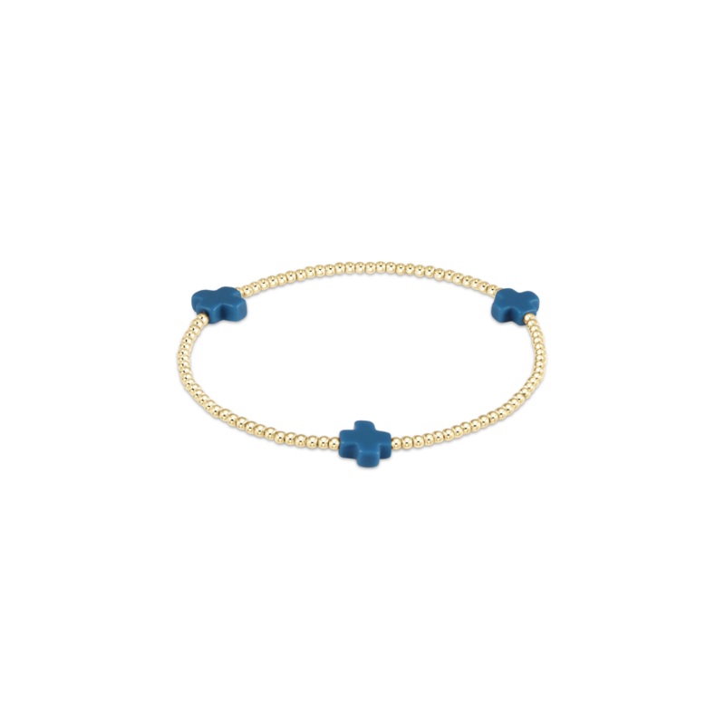 enewton  Signature Cross Gold Pattern 2mm Bead Bracelet Cobalt