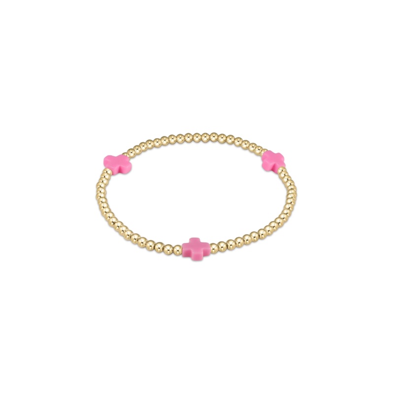 enewton  Signature Cross Gold Pattern 3mm Bead Bracelet Bright Pink
