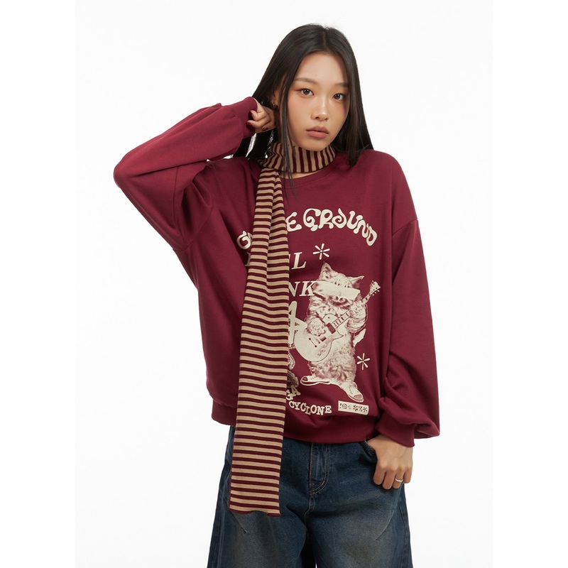 Graphic Cotton Sweatshirt IS427 Dark red M/L