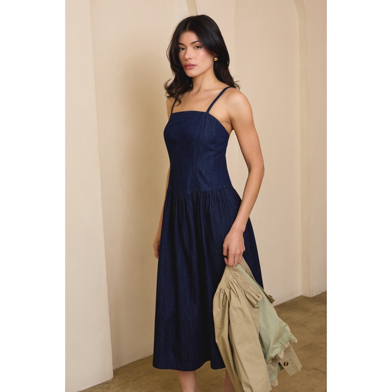 Pointy Waist Sleeveless Midi Dress – Denim Small