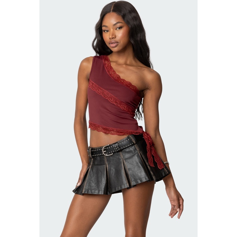 Becky Lacey One Shoulder Top BURGUNDY XS