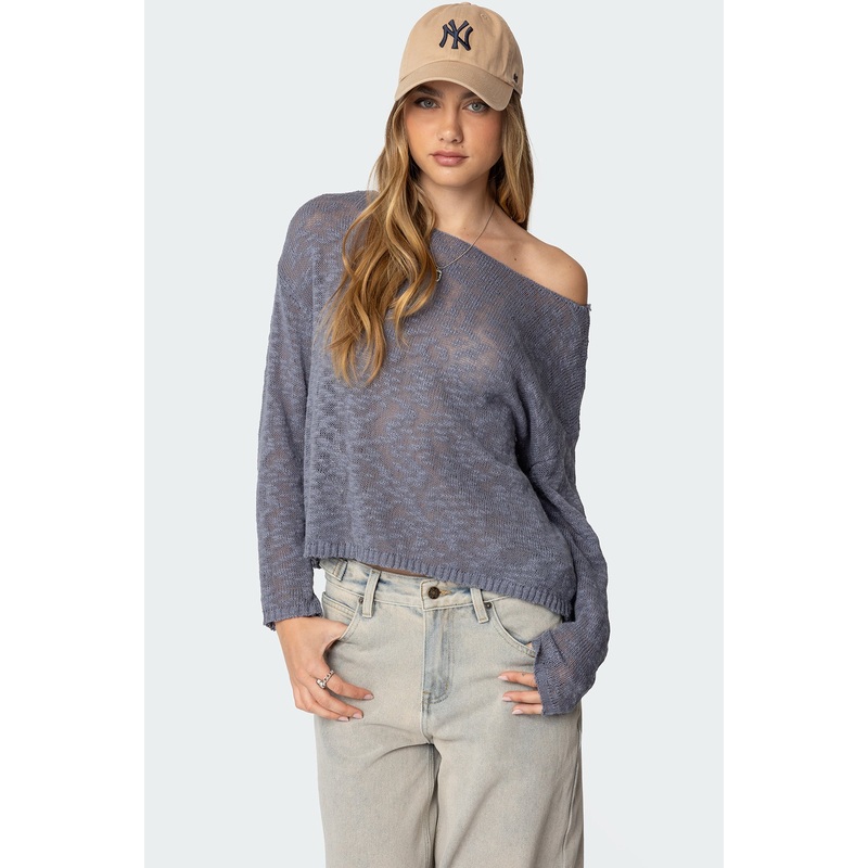 Bri Oversized Boat Neck Sweater BLUE XS