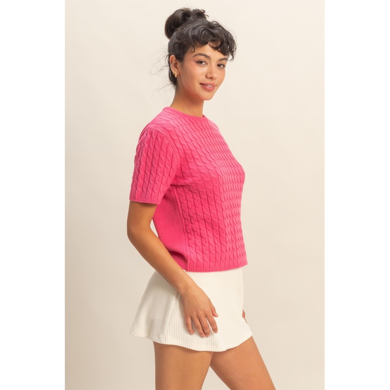 Cable Sweater – Taffy Pink Small