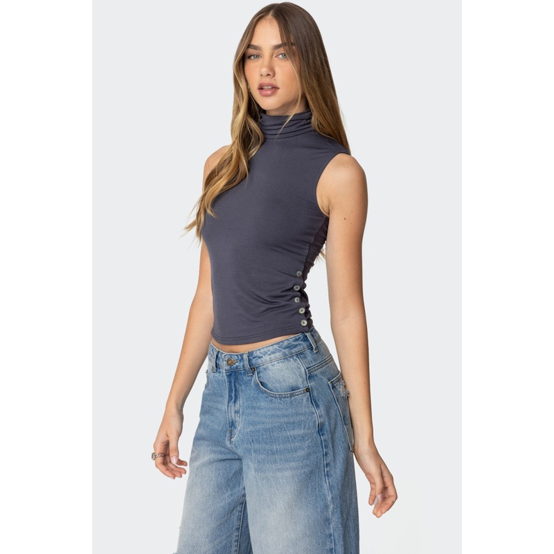 Coral Turtle Neck Top GRAY XS