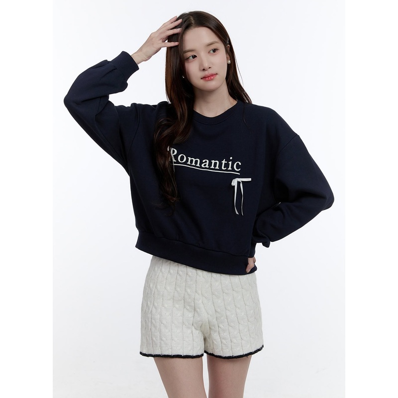 Cozy Ribbon Lettering Sweatshirt OO407 Dark blue S/M
