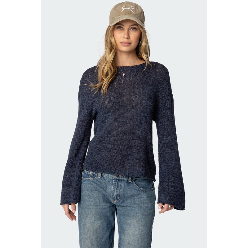 Drop Shoulder Light Knit Sweater NAVY XS