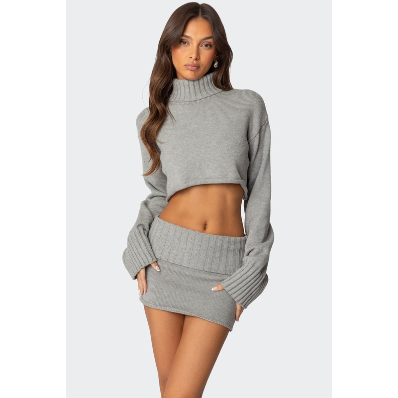 Gino Cropped Turtle Neck Sweater GRAY MELANGE XS