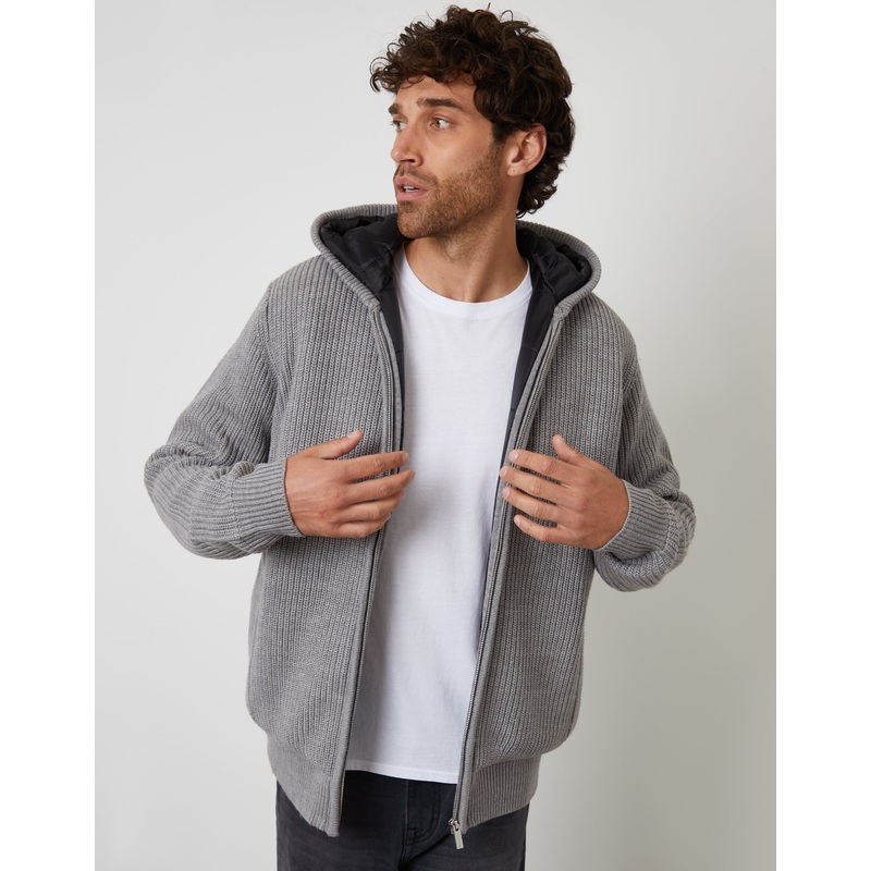 Grey Marl Padded Knitted Jacket Grey Marl S